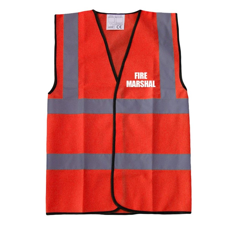 FIRE MARSHAL Red Hi Vis Viz Reflective Vest Waistcoat Printed