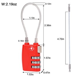 TSA Approved Luggage Locks, 3 Digit Steel cable Lock，a wire rope comgbinaiton padlock for Travel Baggage, Suitcase, Gym Lockers