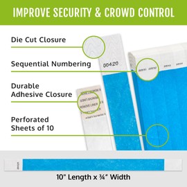 Wristco 500 WristCo Neon Blue Tyvek Wristbands for Events - Tamper-Proof Design & Fluorescent Color Prevent Reuse Premium-Grade Bracelets for Hospital & Medical ID, Party & VIP Identification