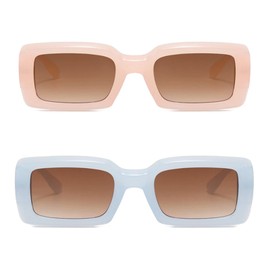 YUELUQU Women's Retro Rectangular Sunglasses 90s Square Nude Thick Frame Sunglasses Fashion Accessories (Blue+pink)