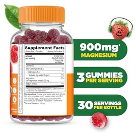 Lifeable Magnesium Gummies for Kids | 900mg Magnesium Citrate | Great Tasting Kids Magnesium Supplement | Gluten Free Muscle Support and Stress Relief