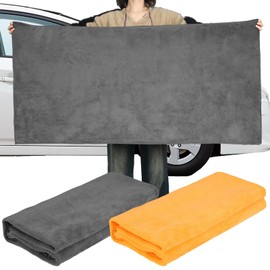 Mindsoft 2 Pcs 55'' x 28'' Extra Large Microfiber Car Drying Towels Quick Absorbency Car Drying Towel No Streaks Scratches Water Spots Car Cleaning Towels Auto Detailing Cloth for Vehicle, Orange Gray