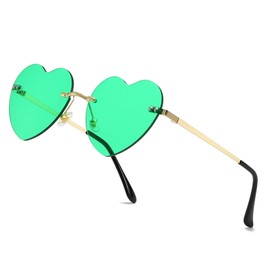 SUNBSR Rimless Heart Sunglasses for Women Fashion Cute Green Heart Shaped Party Glasses Lovely Style Love Glasses（Fluorescent Green）