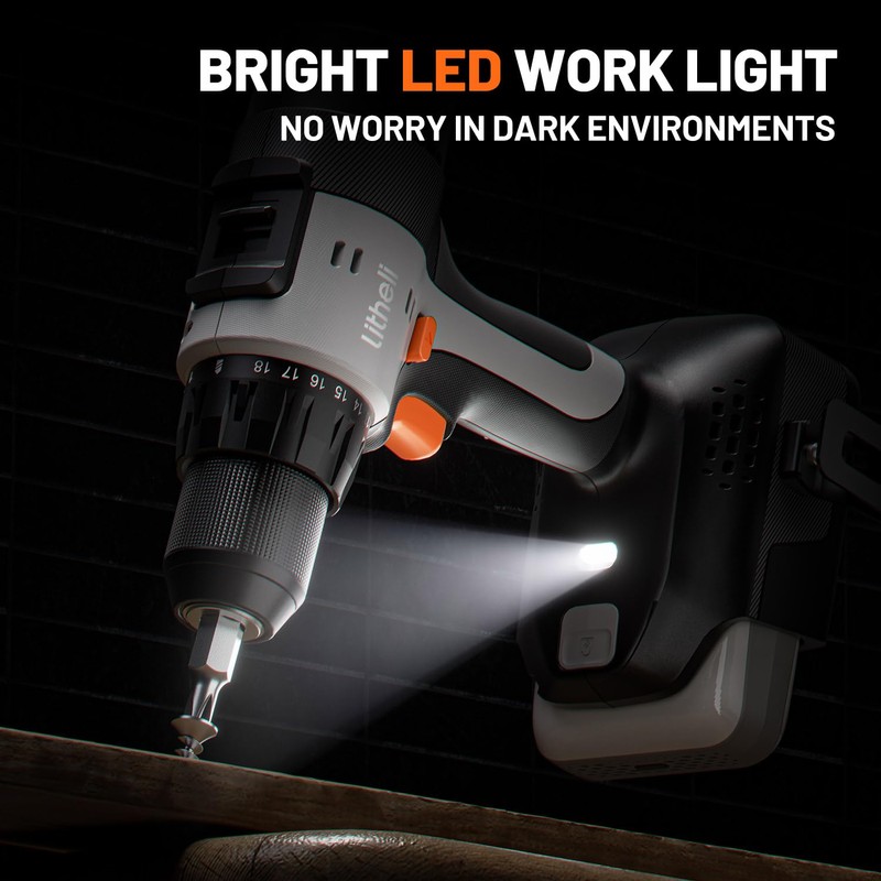 Litheli 20V Cordless Drill Driver, Electric Power Drill with 2