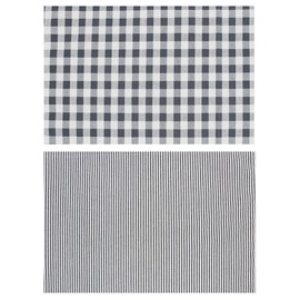 miwaki GC-BK ST-GRY L Placemat, Fabric Placemat, For Children, Boys, Girls, Elementary School, Set of 2, Simple, with Name Tag, Motif, Gingham Checker, Black, Stripe, Gray