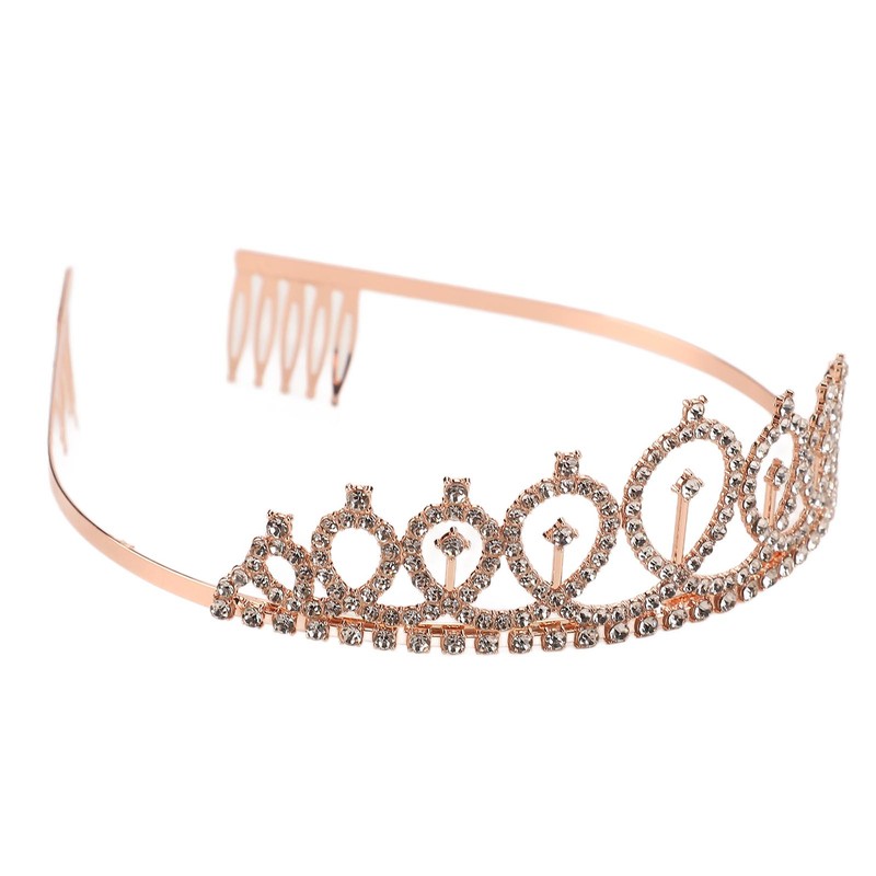 2 Sets Bridal Sash Rhinestone Tiara Kit Shiny Rose Gold