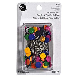 Dritz 2", 100 Count, Assorted Colors Flat Flower Straight Pins