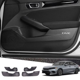 Hearsheng Door Kick Guard for Honda Civic Hatchback FL1, FL Series (September 2021 and later), Leather Material, Inner Door Protection, Door Trim Guard, Anti-Dust, Anti-Scratch, Carbon Toned, Set of 4