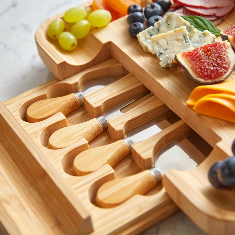 RoyalHouse Bamboo Cheese And Charcuterie Board With Slide Out Knife