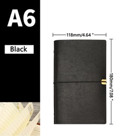 A6 Leder Notizbuch, 18 x 11 cm, 200 Seiten nachfüllbar Vintage Reisetagebuch Notizblock Tagebuch, mit Liniengummiband, Geschenk zum Frauen Männer Pad Notes Persönliches Notizbuch (Schwarz)