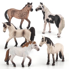 WONWONTOYS - 5 piezas de animales de granja, juguete de caballo Knabstrupper Pinto Tennessee, camarga, decoración de mesa de caballo blanco, juguetes cognitivos para niños y niñas, decoración de