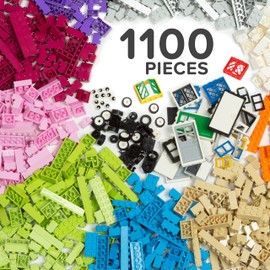Play Platoon 1100 Piece Building Bricks Play Set, 10 Pastel Colors Bricks, Includes Wheels, Tires, Axles, Windows & Door Pieces