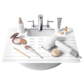 Bathroom Sink Cover for Counter Space, Heat Resistant Silicone Mat & Makeup Mat for Your Beauty Routine, Small Bathroom Space Saver Sink Cover for Makeup (White, 22 x 2 x 2 Inches)