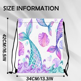BHAHB Drawstring Backpack for String Bag Waterproof Cute Sports Beach Swimming Travel (13"×17")-Fishtail
