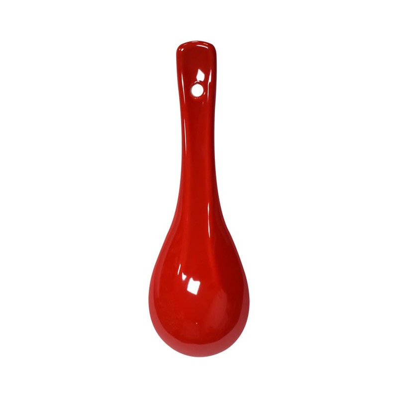 Xmomx 6 pcs Red Soup Spoon Round-Bottom Asia Porcelain Ceramic
