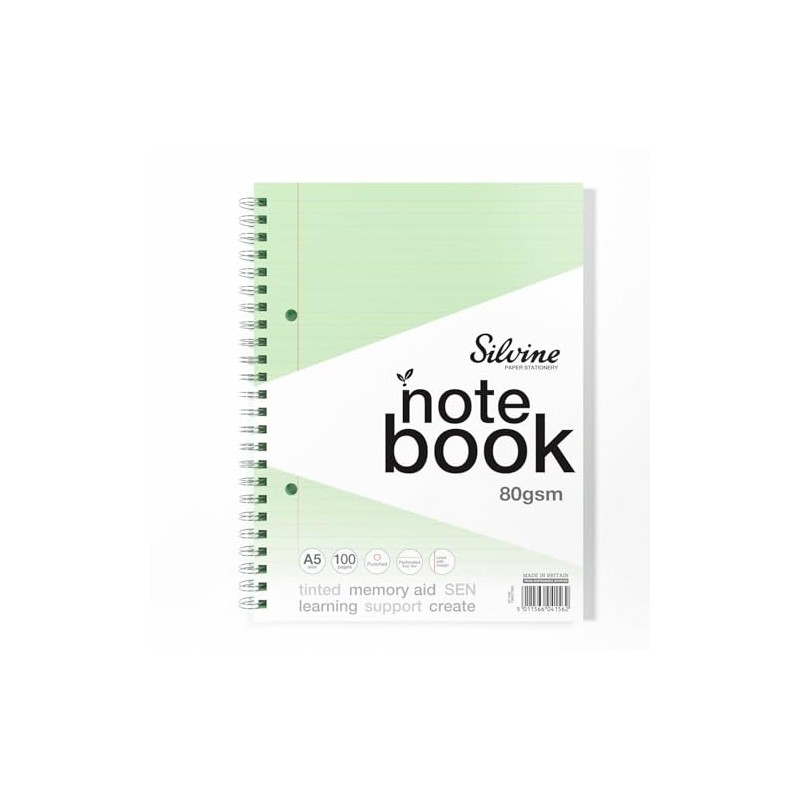 Silvine A5 Blue Paper Dyslexia Notebook | 100 Wirebound Pages,