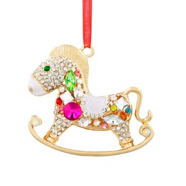 SICOHOME Babys First Christmas Ornament 2024 - Rocking Horse Christmas Ornament with Rhinestones Newborn Baby 1st Christmas Ornament Girl Boy for Son Daughter Grandson Granddaughter - White