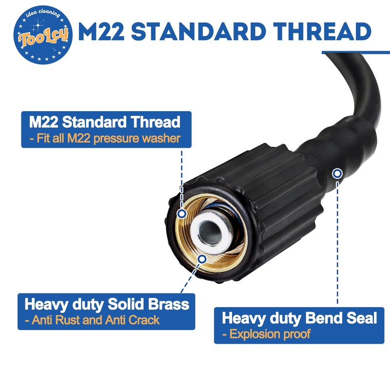TOOLCY Pressure Washer Hose, 3400 PSI, 50 ft 1/4" Kink