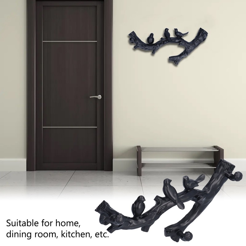 Decorative Hook Black Bird Branch Shape Three Dimensional Wall Mounted