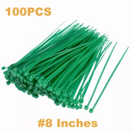 AIRSBOGE 8 Inches 100Pcs Green Color Durable Nylon Cable Ties Zip Ties