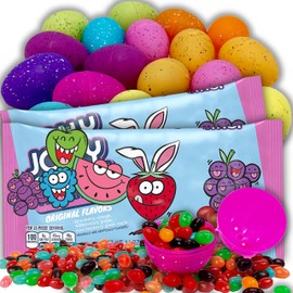 JolliRancher Jelly Beans Easter Candy, 28 Ounces Egg Shaped Jelly Beans, with 18 Plastic Fillable Speckled Eggs, Fruit Flavored Jelly beans, for Easter Basket Fillers, Egg Hunts for Kids