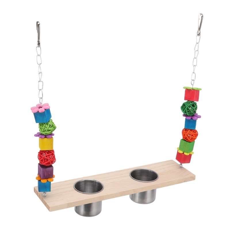 Bird Feeding Dish Cups with Parrot Perch Swing Natural Colorful
