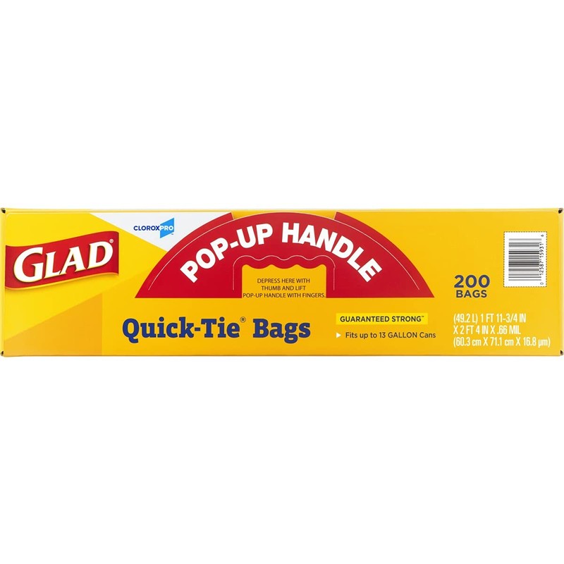Glad CloroxPro Quick-Tie Tall Kitchen Trash Bags, 13 Gallon, 200
