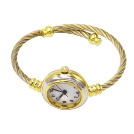 Rosemarie Collections Women's Mother of Pearl Coil Rope Twist Cuff Bracelet Watch (Gold/Silver)