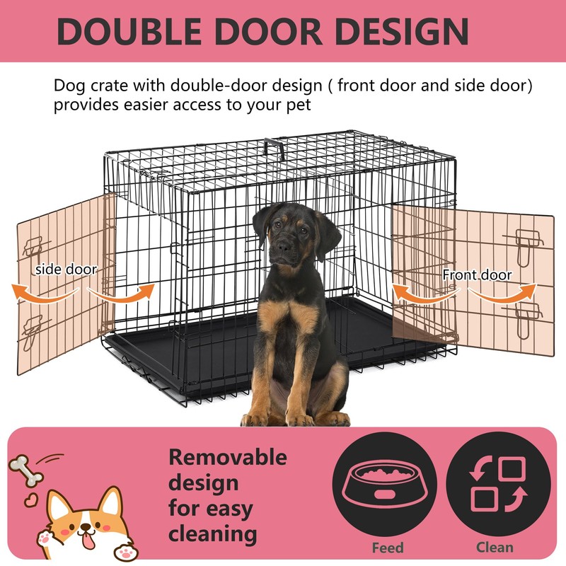 FDW Extra Large Dog Crate Dog Kennel Cage with Double