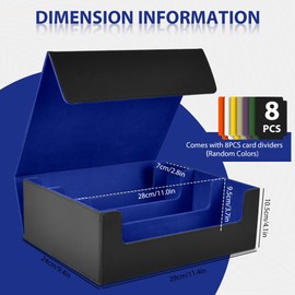 Aolso Card Storage Box for Trading Cards, 1800+ PU Leather Commander Card Deck Case With 8 card dividers, Card Case Storage Box, Magnetic Closure Card Holder for Magic Game Cards (Black&Blue)