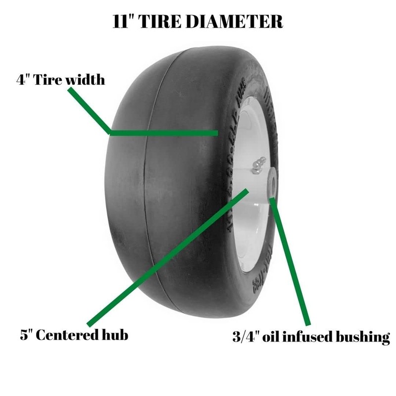 Marathon 11x4.00-5" Flat Free Lawnmower Tire on Wheel, 5" Centered