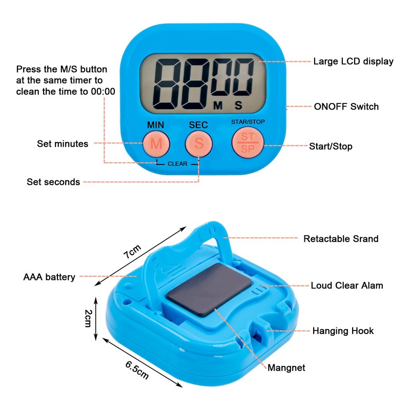 12 Pieces Small Digital Kitchen Timer Count Up and On/Off