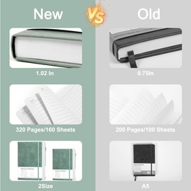 CAGIE Lined Journal Notebook for Women Men 320 Pages 100 Gsm Paper Thick Journaling Notebooks A5 Leather Journals for Writing Hardcover Journal Supplies for Work Note Taking Diary, 5.7x8.3 In, Green