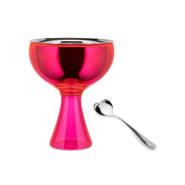 Alessi Big Love AMMI01S F - Set Composed of One Ice Cream Bowl and One Ice Cream Spoon, in 18/10 Stainless Steel Mirror Polished and Thermoplastic Resin, Fuchsia