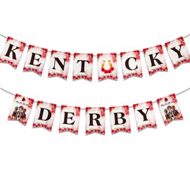 HOWAF Kentucky Derby Banner, Horseshoe Rose Trophy Horse Racing Theme Derby Garland Banne, Run for the Rose Party Supplies banner for Horse Racing Party Decoration