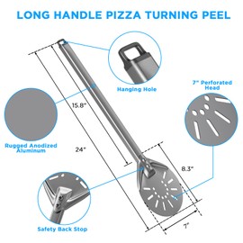 Pizza Turning Peel 7 Inch Round Head Long Handle Lightweight Metal Pizza Paddle Stainless Steel Perforated Pizza Peel Spinner Pizza Oven Accessories for Baking Pizza