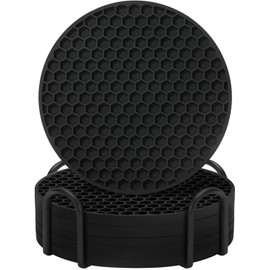 Timotech Juego de 6 Posavasos de Silicona con Soporte, Portavasos Antideslizantes y Resistentes al Calor para Mesa, Tapetes Protectores para Bebidas Calientes o Frías