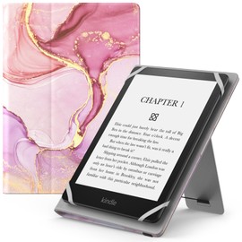 MoKo Case Compatible with 6-7 Inch Tablet, Slim PU Tablet Protective Case with Auto Sleep/Wake Wake Wrist Strap for 6-7 Inch Tablet, Light Pink Gold Marble