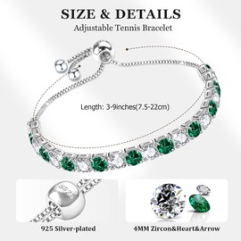 J.Fée Green Bracelets for Womens Silver Plated Bracelet for Women,Crystal Tennis Bracelet for Women Adjustable Bracelet Women Bracelet Diamond Bracelet for Women Jewellery,Valentines Gifts for Her