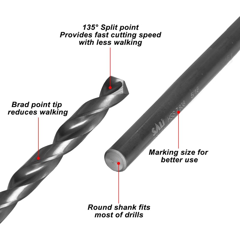SALI Cobalt Aircraft Extension Drill Bits 10 pcs,5/32"×6" Long Length