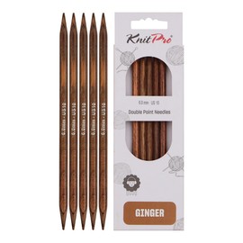 KnitPro Ginger Double Pointed Needles – 12.5cm x 6mm Double Ended Knitting Pins, Set of 5, Brown, 13