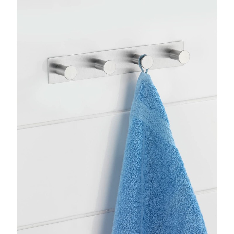 WENKO Hakenleiste Celano Quadro Edelstahl - mit 4 Haken, selbstklebend,