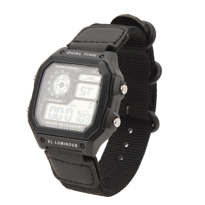 Digital Chronograph Watch Luminous Waterproof Multi Function Retro Style Square