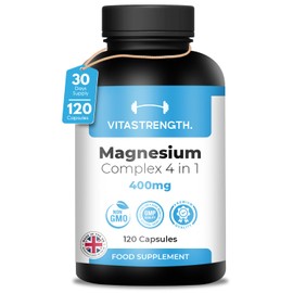 Magnesium Supplement 4 in 1 – 120 Capsules, 400mg Daily Dose-with Magnesium Bisglycinate,Citrate,Malate & Carbonate-Essential Mineral Complex for General Well-Being & Daily Support by VITASTRENGTH