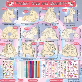 FZYESNO Unicorn Craft Set, DIY Creative Set with 12 Models, 179 Unicorn Birthday Decoration, Children's Birthday Crafts, Wooden Craft Sets for Children, Crafts Children's Birthday, Wood Crafts from 3