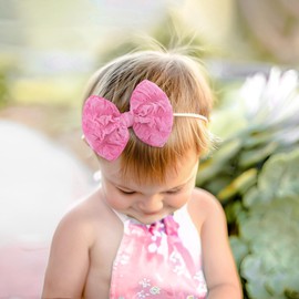 Lanmerry Baby Girl Headbands with Bows Handmade Baby Hairbands Stretchy Chiffon Newborn Toddler Hairbands Bows Pink