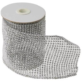 Factory Direct Craft Silver Faux Rhinestone Mesh Wired Ribbon | 2 Pieces