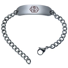 Deep Stamped Customizable, Medical Alert Bracelet, Caduceus Stainless, Large 9" Adjustable (Includes FREE Engraving)