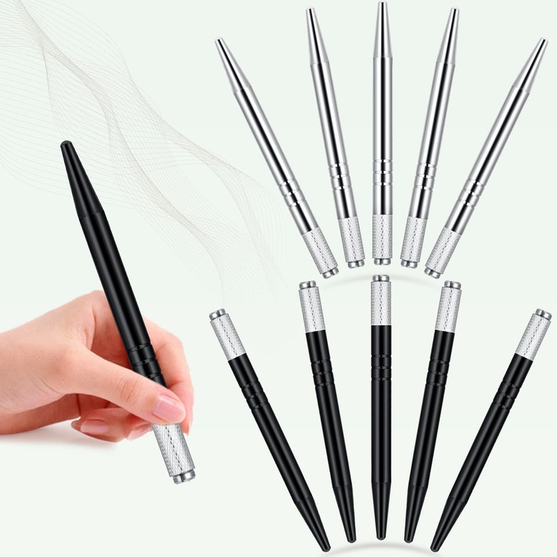Microblading - 10 bolígrafos manuales para cejas, microcuchillas, de aluminio,