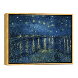 Wieco Art Framed Canvas Prints of Starry Night Over The Rhone Canvas Prints Wall Art by Van Gogh Paintings Reproduction Abstract Artwork for Wall Decor Bronze Gold Frame FVAN-0026-3040-80BGF
